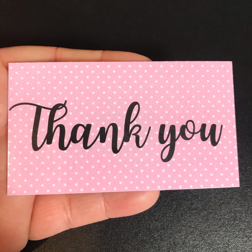 30 pink polka dot  thank you cards glossy size 3.5x2 new design